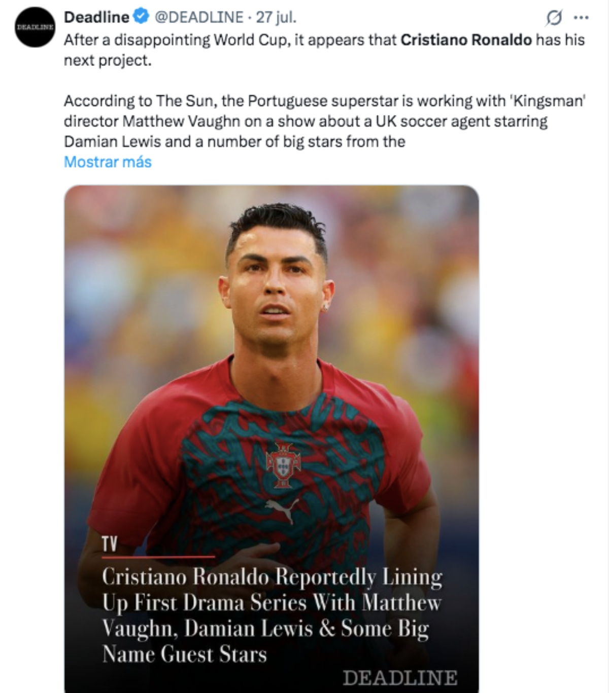 Cristiano Ronaldo ahora será actor y productor de cine
