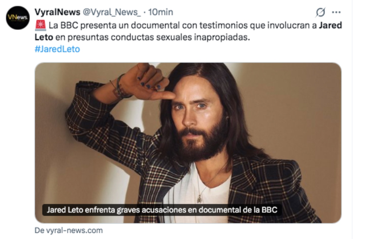 El actor Jared Leto rompe el silencio sobre acusaciones de presunto abuso a mujeres