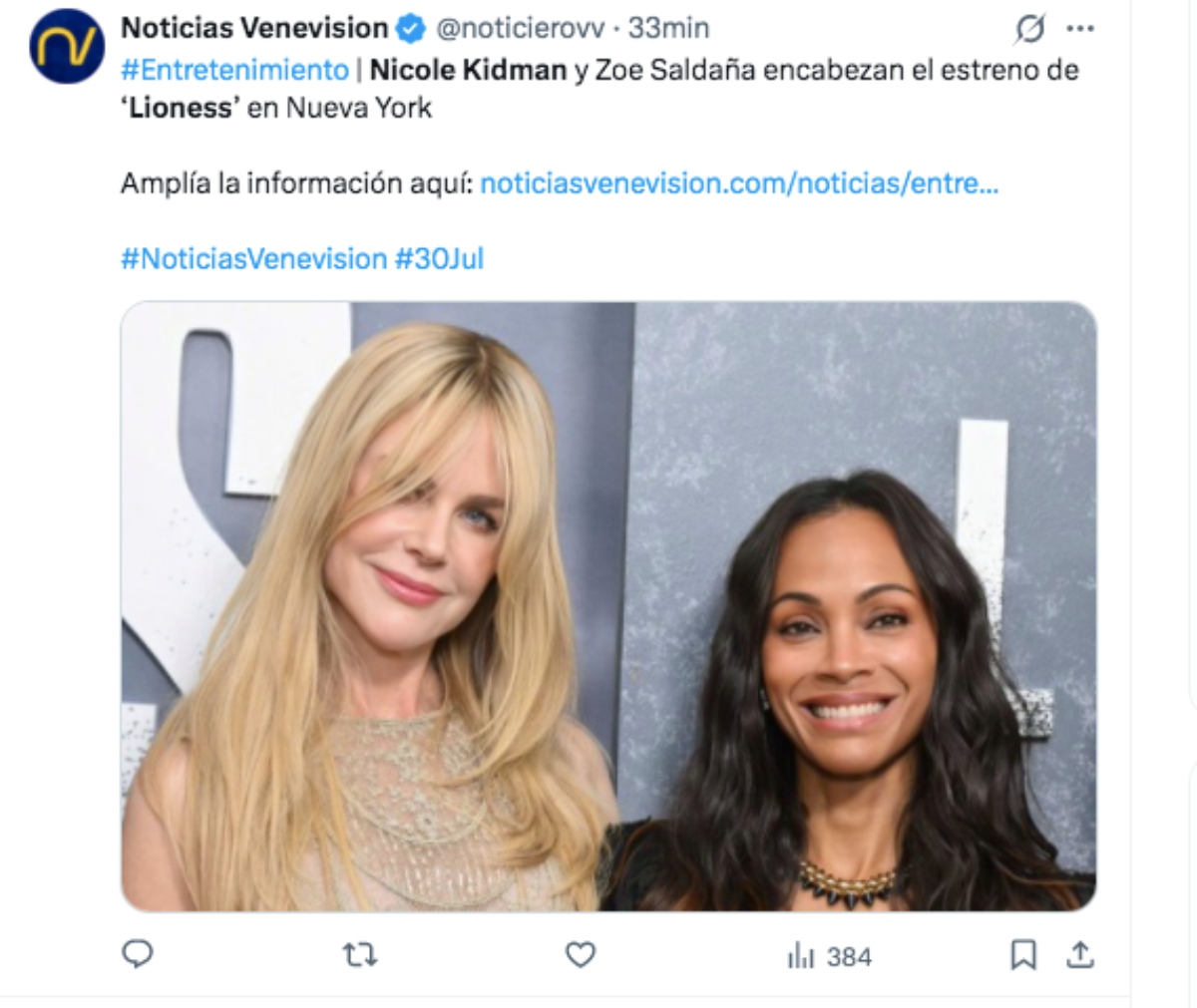 Nicole Kidman y Zoe Saldaña nueva temporada serie 'Lioness'
