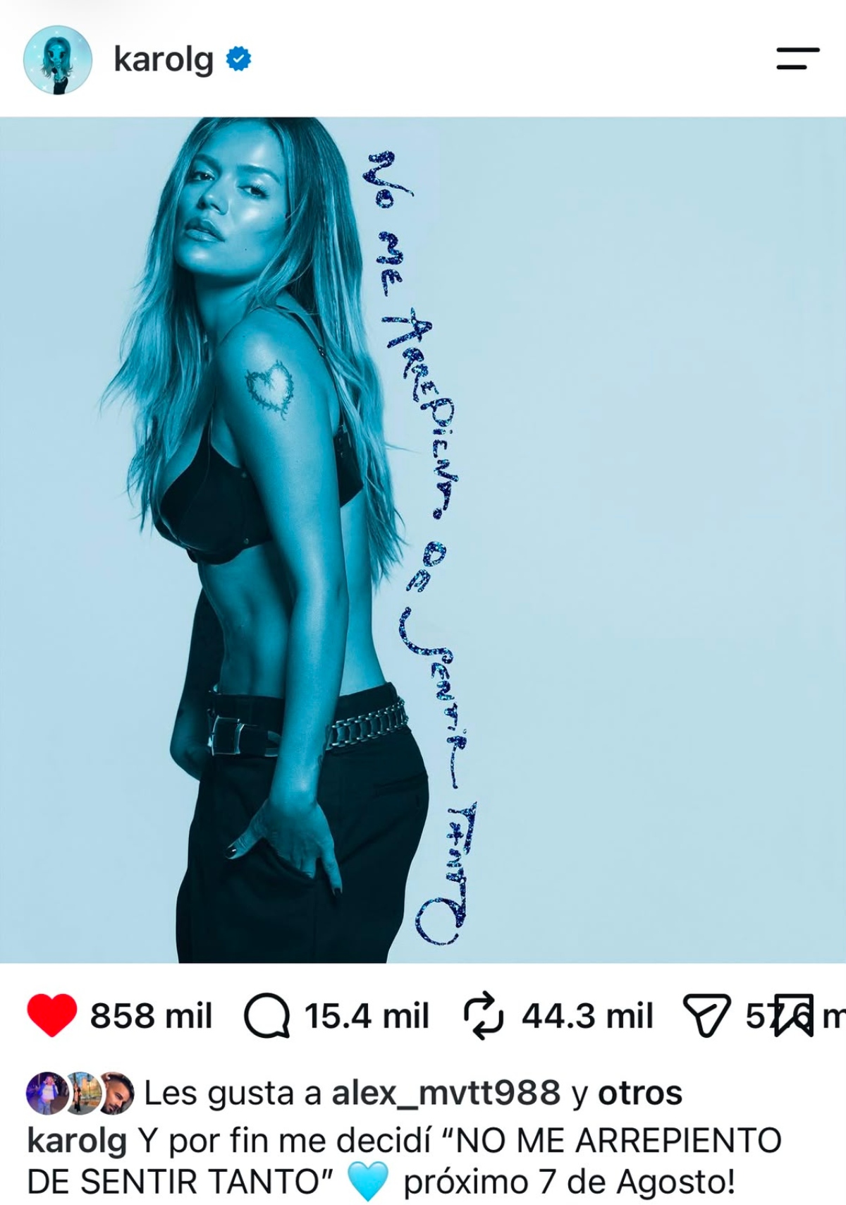 Karol G anuncia su nuevo disco 'No me arrepiento de sentir tanto'