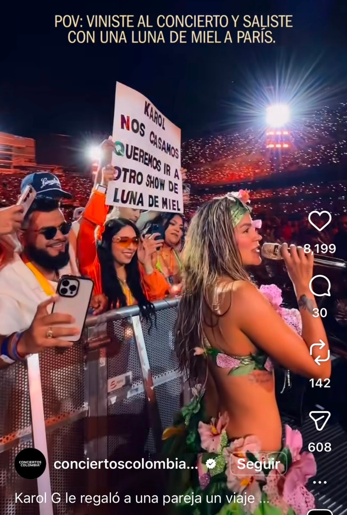 Karol G regala luna de miel a pareja que asistió a su concierto