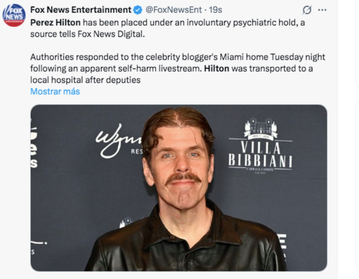 El bloguero de espectáculos Perez Hilton conmociona a todos hiriéndose en un 'en vivo'