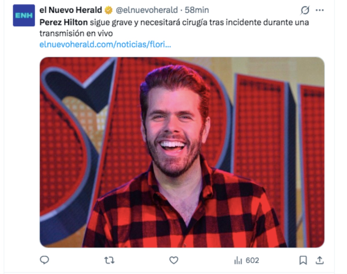 El influencer Perez Hilton está grave y será sometido a cirugía