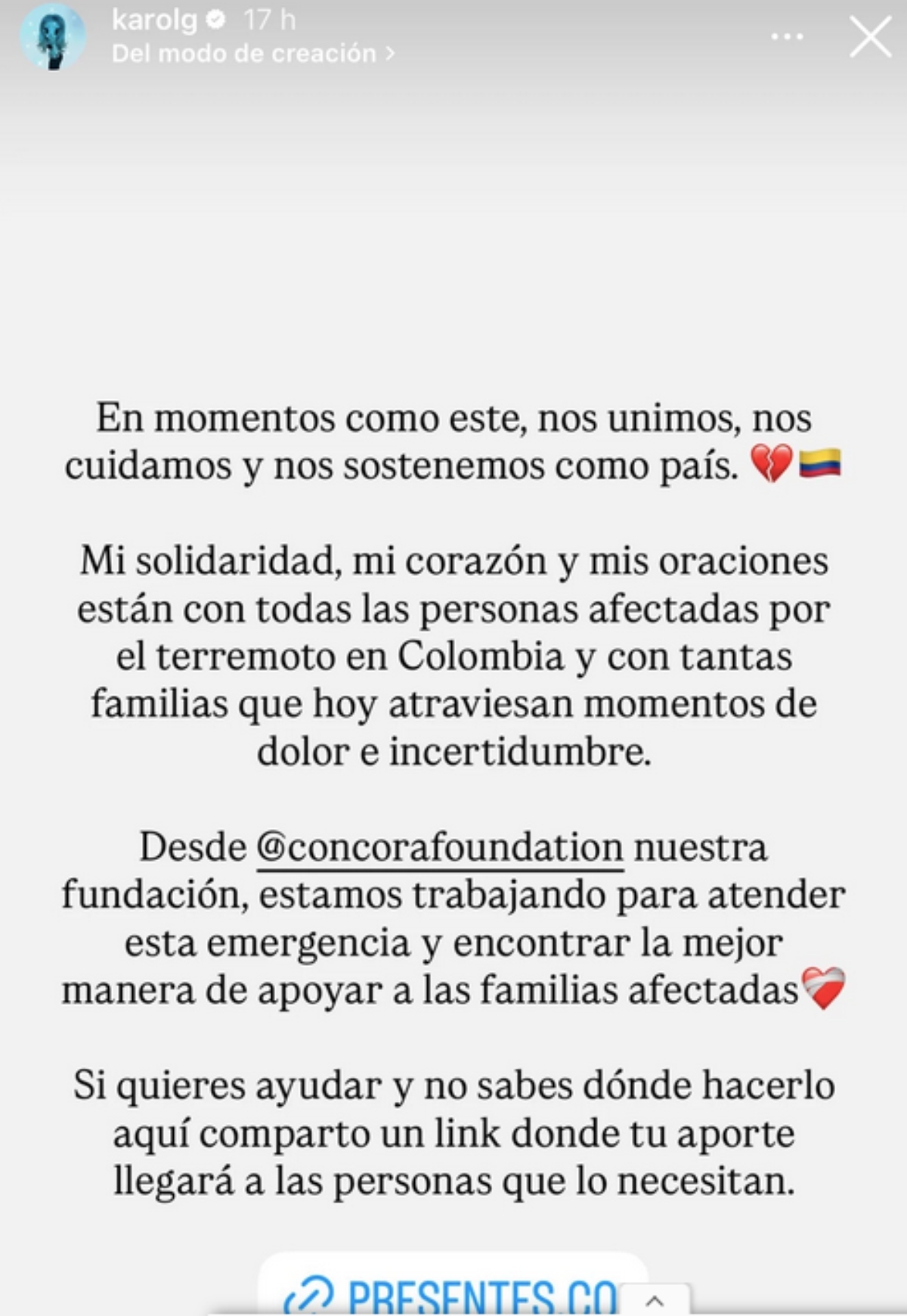 Karol G ofrece su ayuda para Colombia tras el terremoto