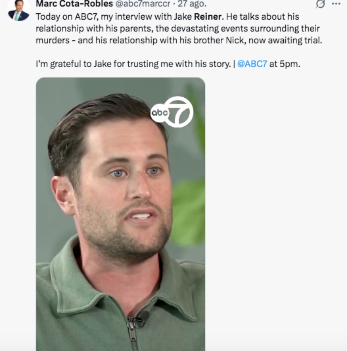 Jack Reiner, hijo del cineasta Rob Reiner por fin habla del homicidio de sus padres a manos de su hermano