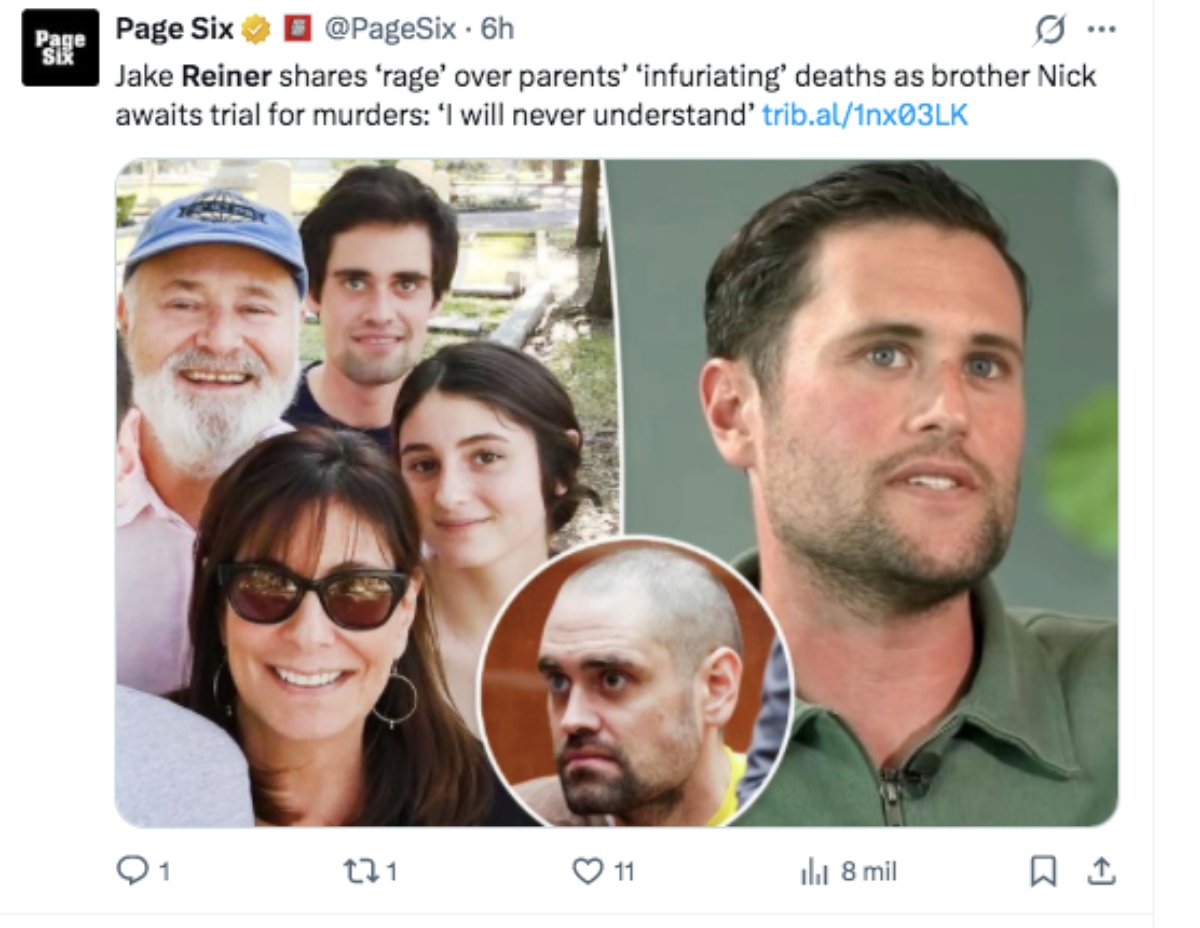 Jack Reiner, hijo del cineasta Rob Reiner por fin habla del homicidio de sus padres a manos de su hermano