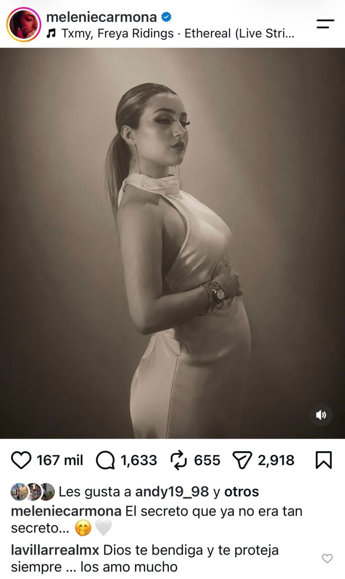Melenie Carmona, hija de Alicia Villarreal confirma su embarazo con una foto