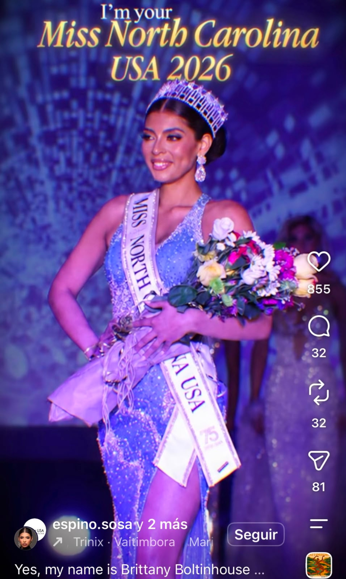 Quitan corona Brittany Boltinhouse Miss Carolina del Norte USA