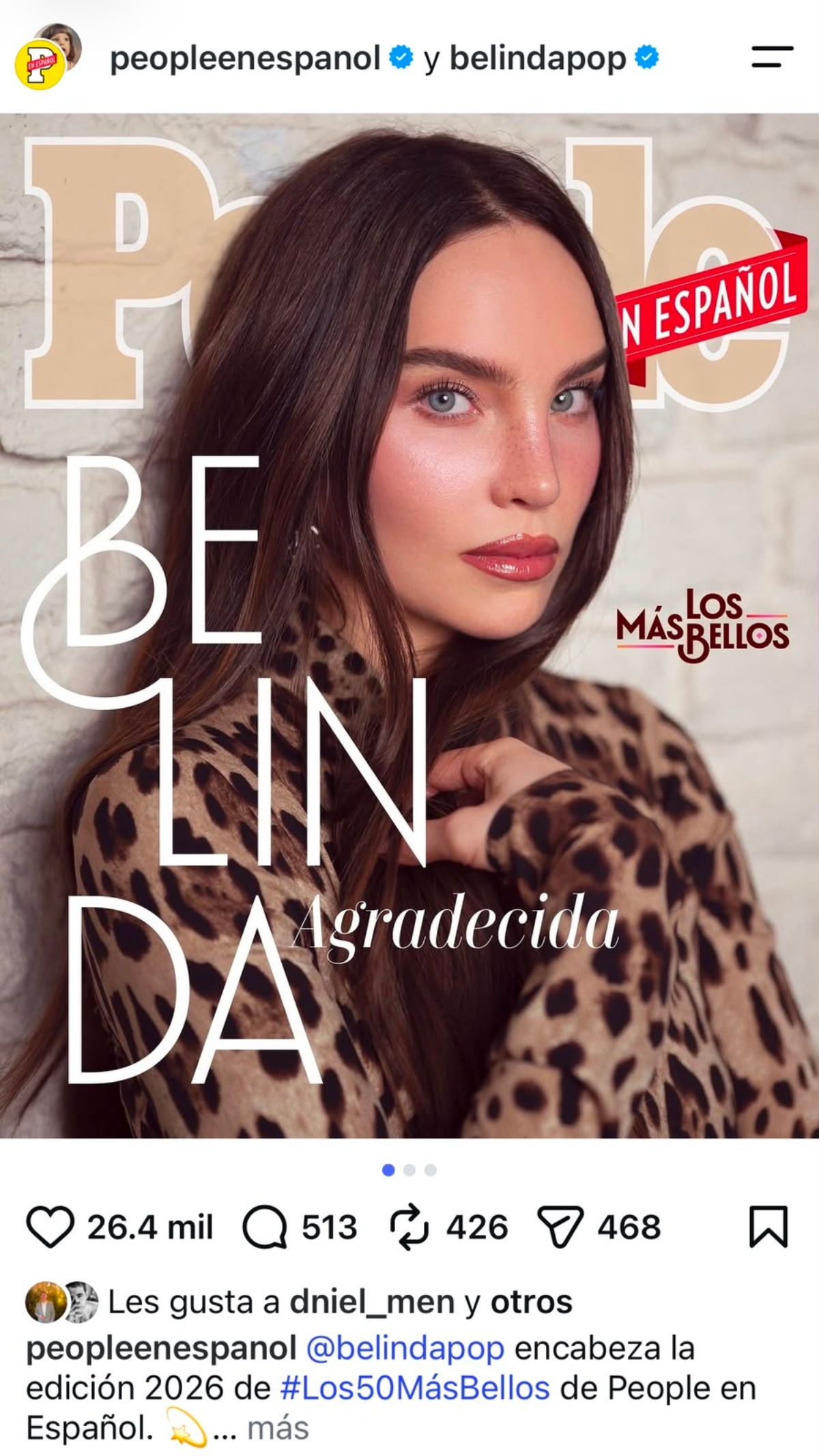 Belinda lidera la lista de 'Los 50 más bellos de 2026'