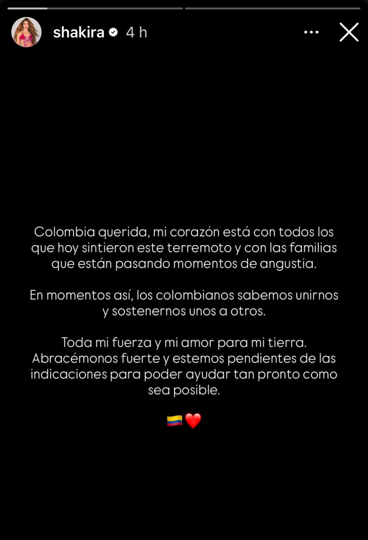 Shakira se muestra devastada y manda mensaje por el terremoto en Colombia