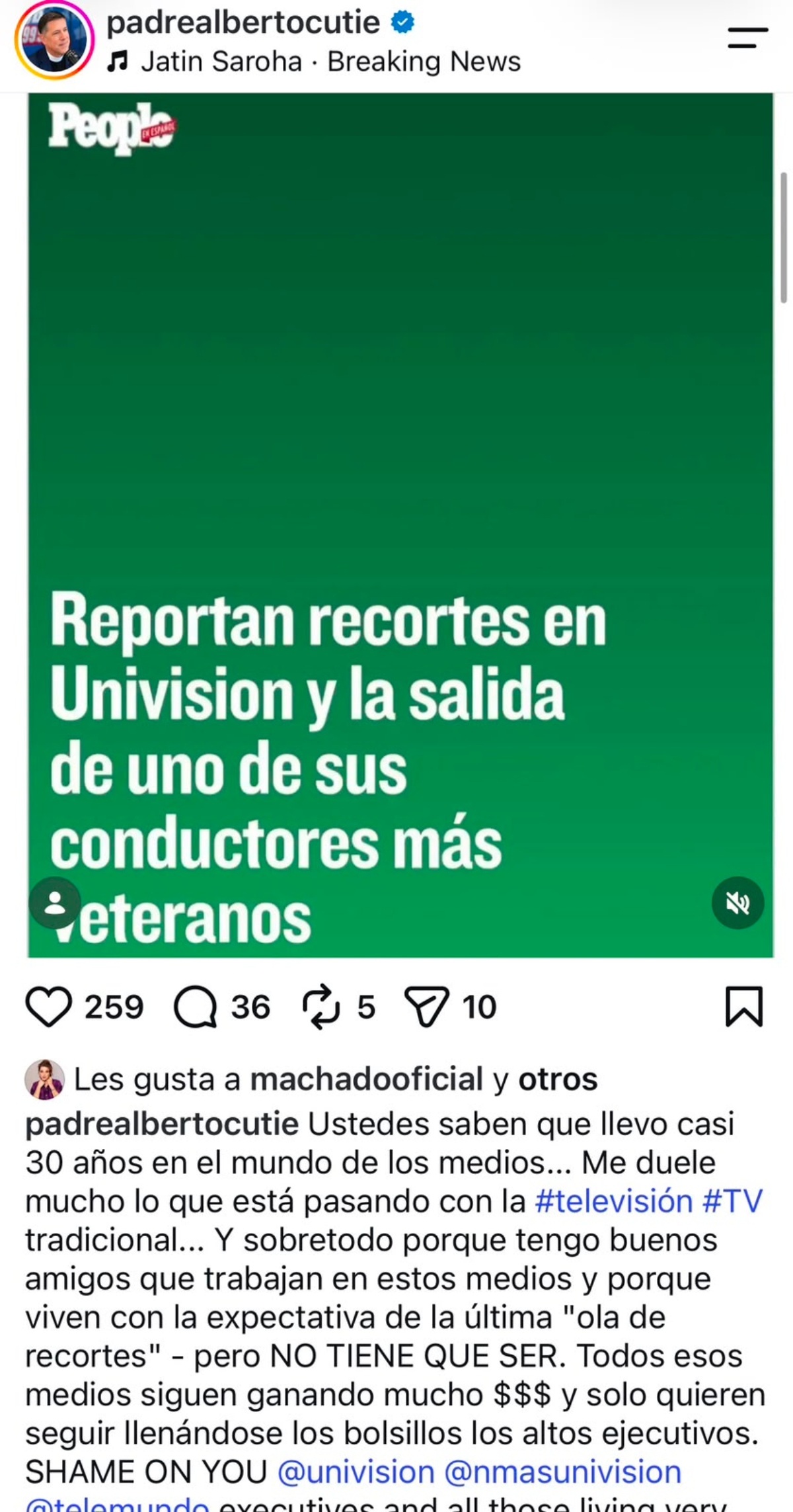 El Padre Alberto explota contra Univision y Telemundo
