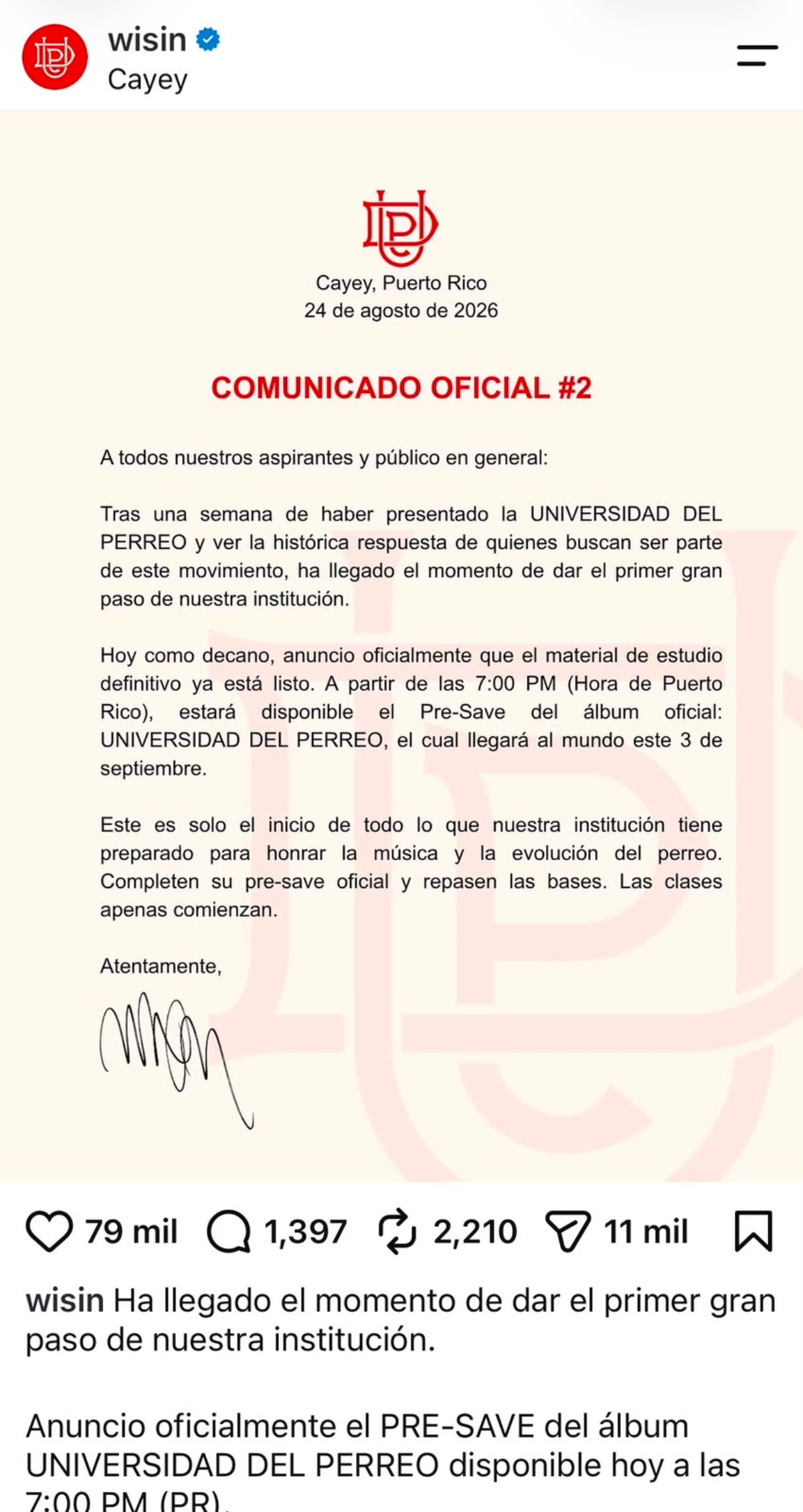 Wisin lanzará su disco 'La Universidad del Perreo'