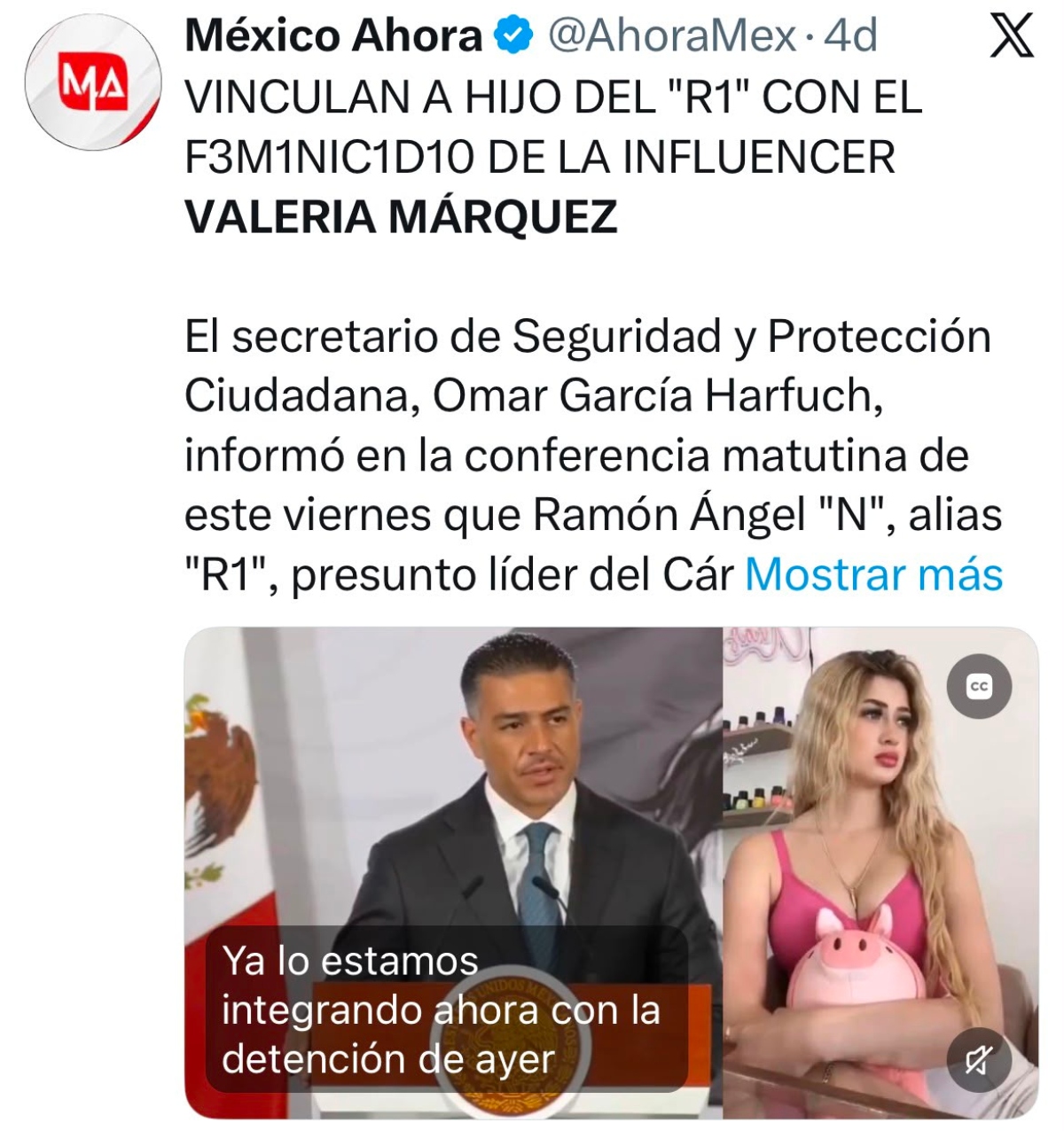 Detienen a uno de los coautores del feminicidio de Valeria Márquez