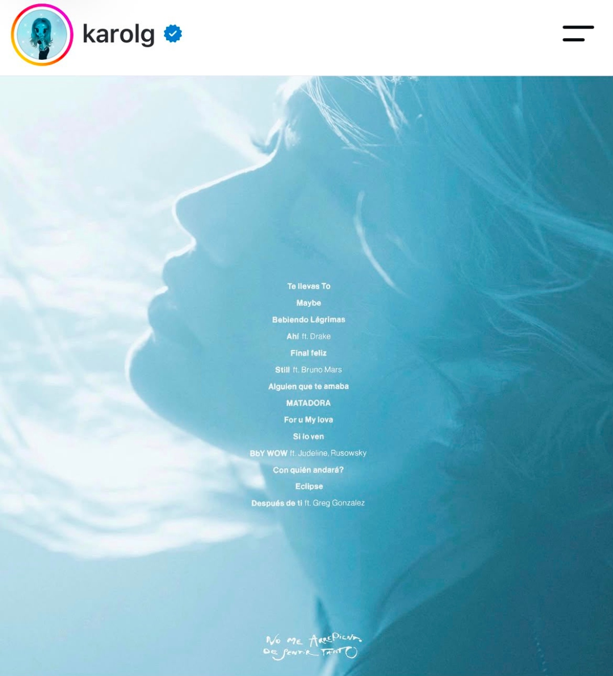 Karol G espera repetir el éxito con su nuevo disco 'No me arrepiento de sentir tanto'