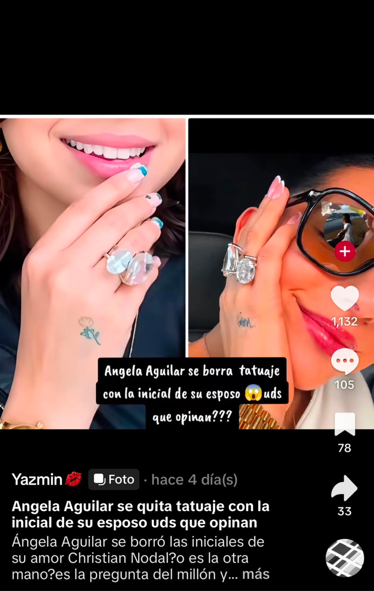 Ángela Aguilar se habría borrado un tatuaje de Christian Nodal