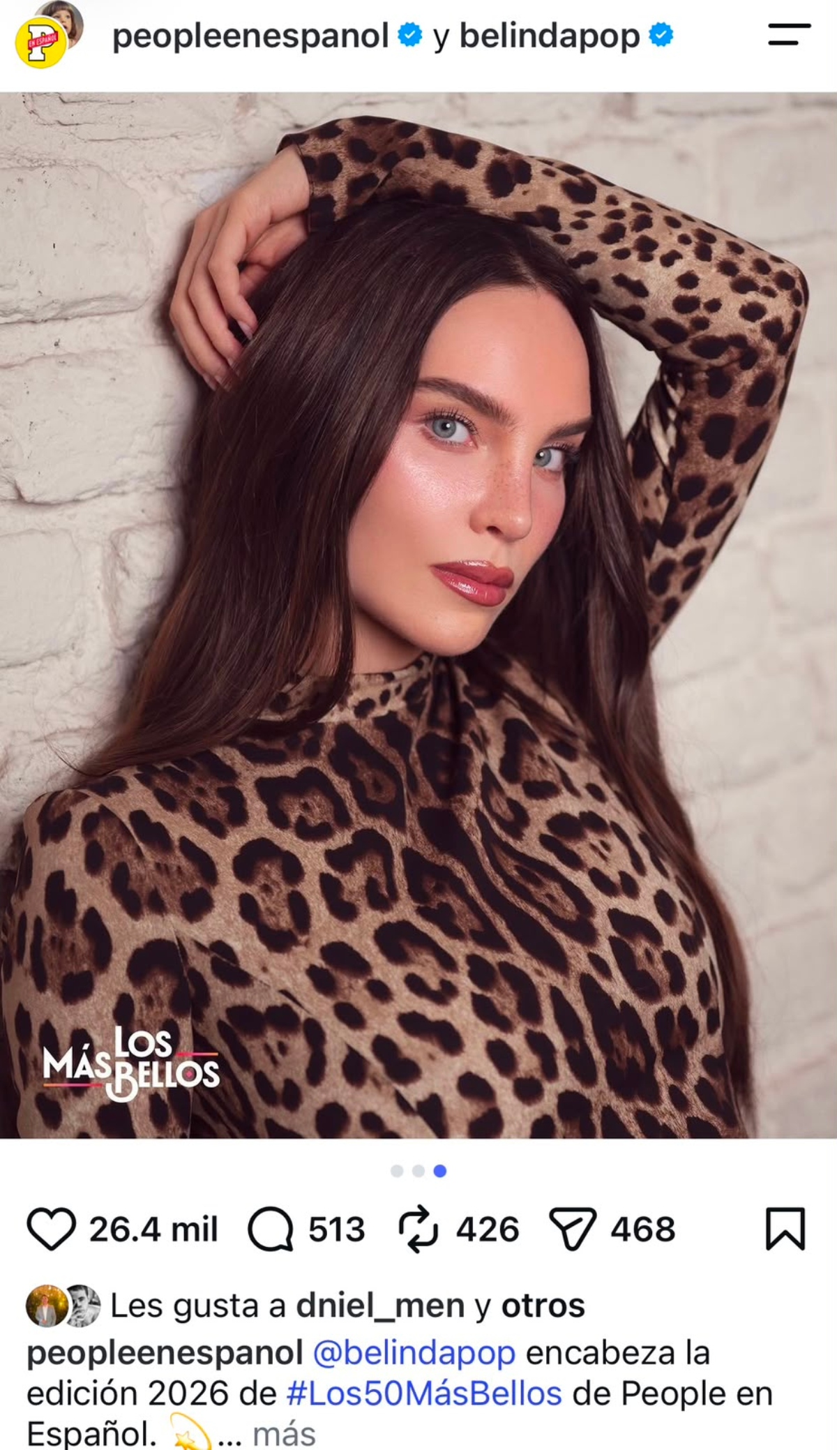 Belinda lidera la lista de 'Los 50 más bellos de 2026'