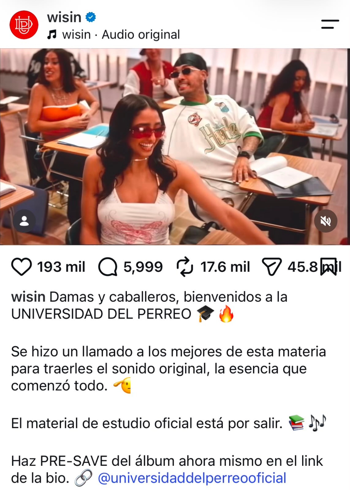Wisin lanzará su disco 'La Universidad del Perreo'