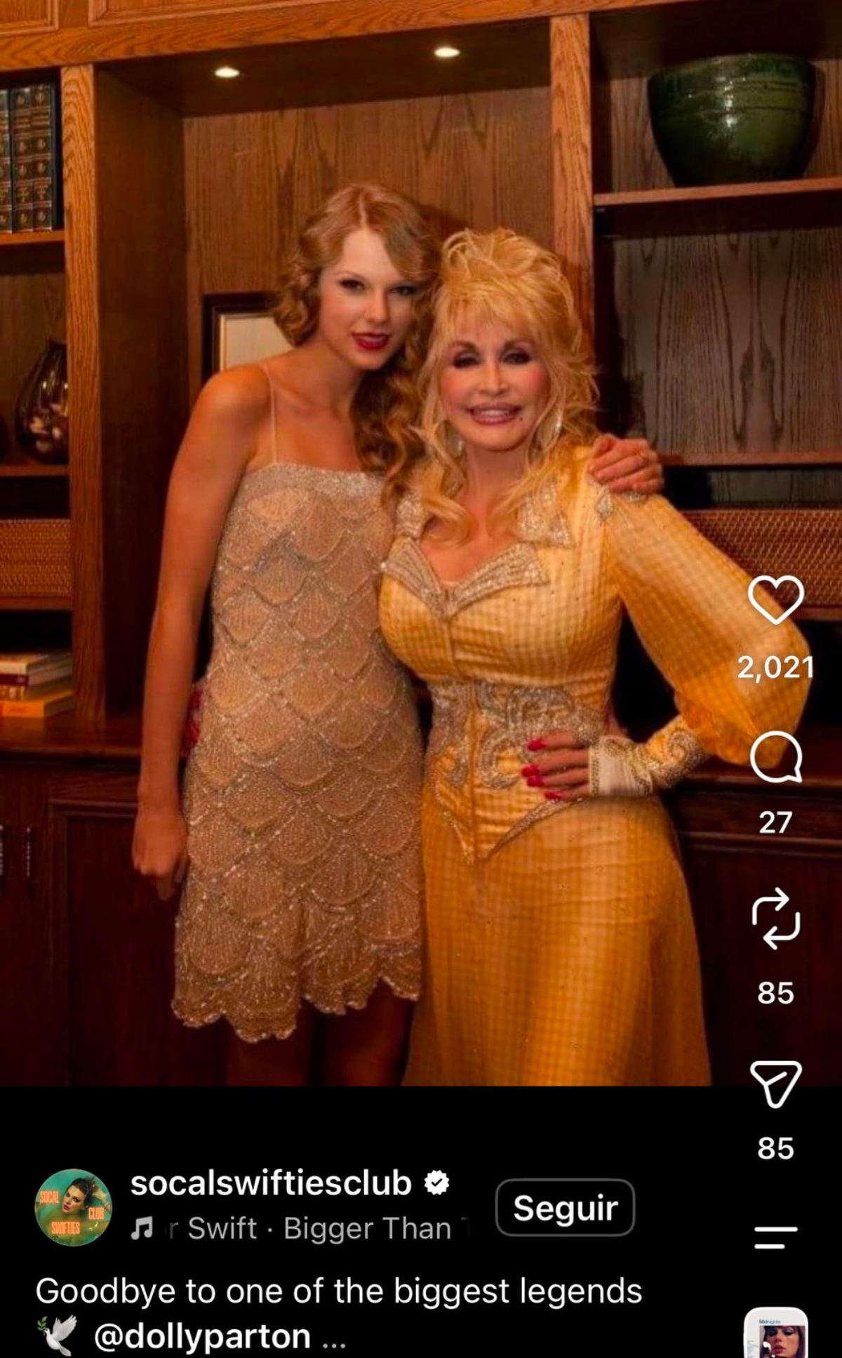 Taylor Swift devastador mensaje tras muerte de Dolly Parton