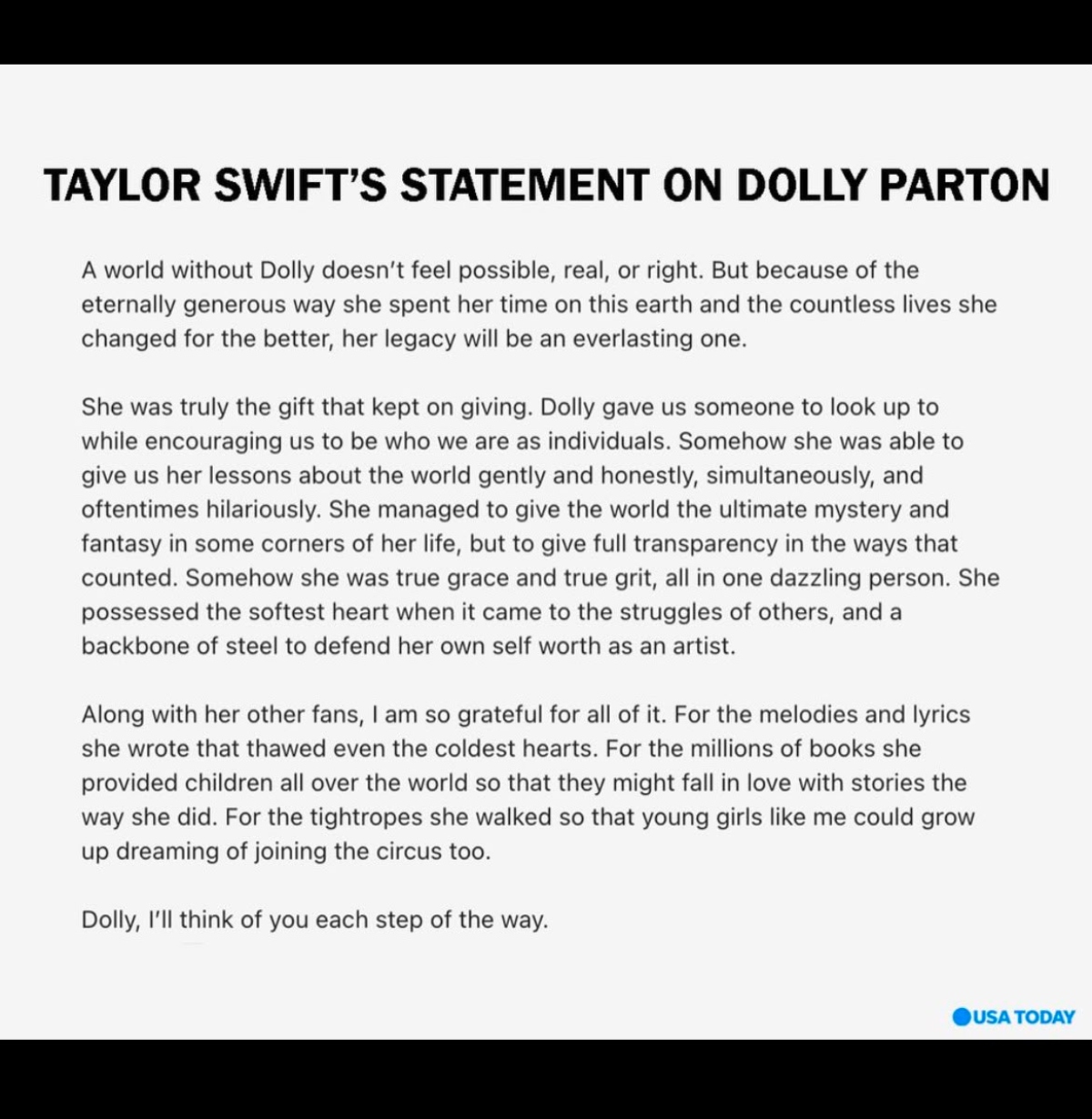 Taylor Swift devastador mensaje tras muerte de Dolly Parton