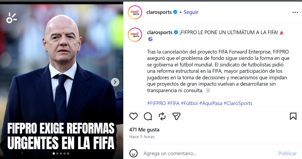FIFPRO exige reformas a la FIFA