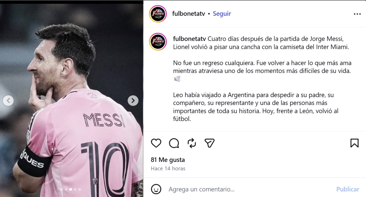 Lionel Messi regresa tras perder a su padre