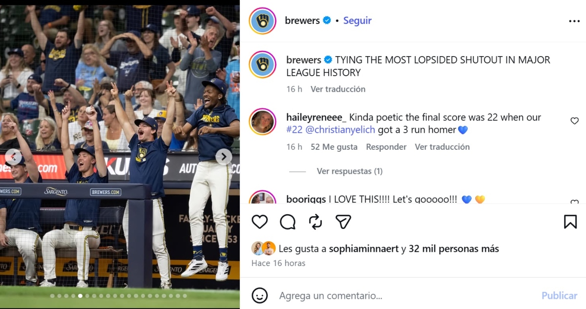Milwaukee Brewers logran paliza histórica 22-0