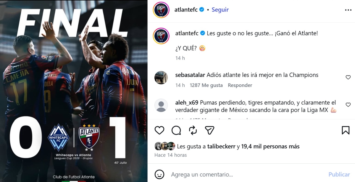 Atlante sorprende a Vancouver Whitecaps