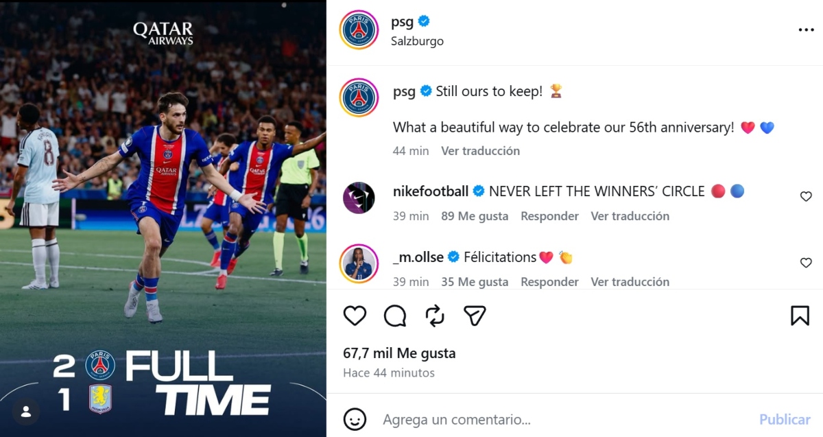PSG conquista otra Supercopa de Europa