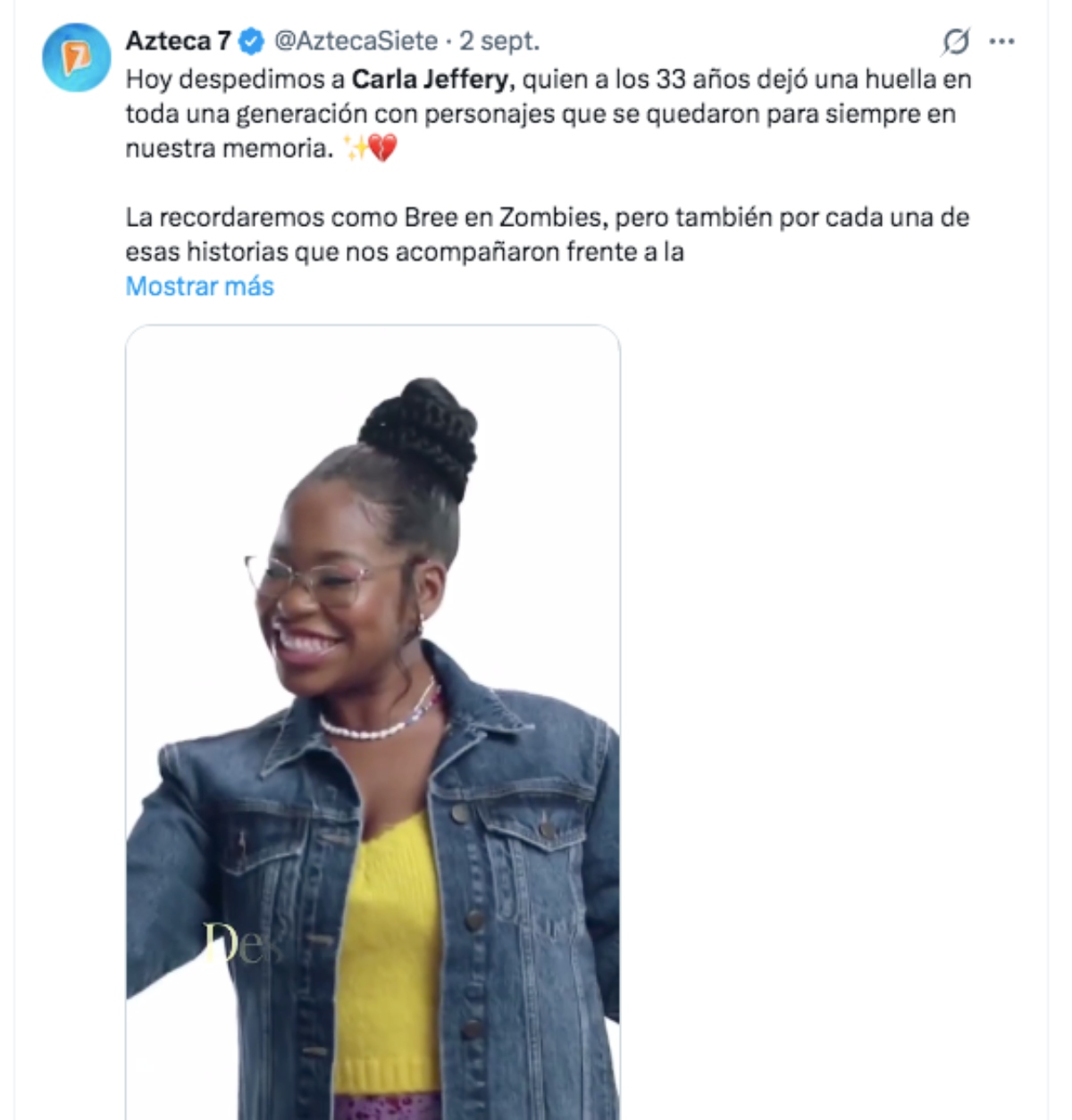 Muere a los 33 años la actriz Carla Jeffery