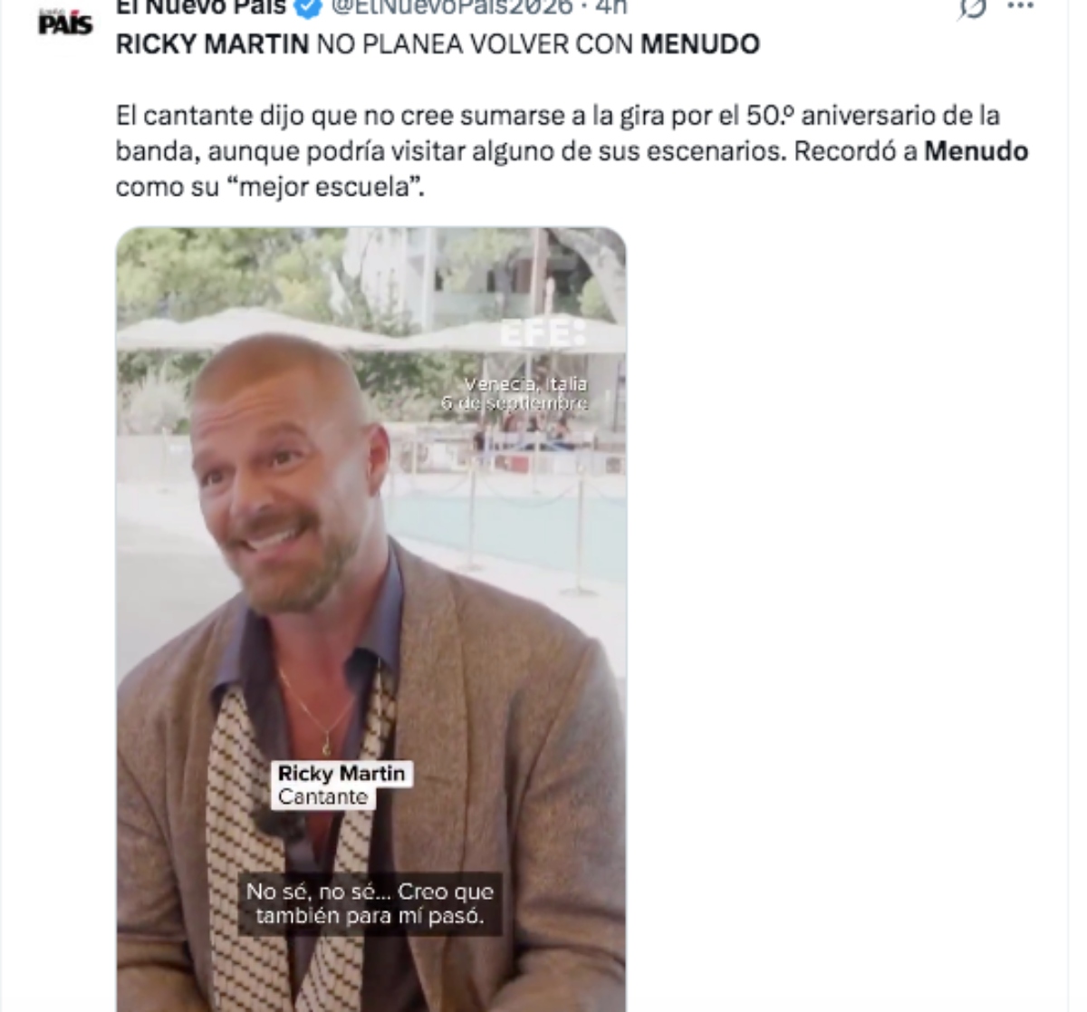 Ricky Martin rompe el silencio sobre su participación en la gira de Menudo