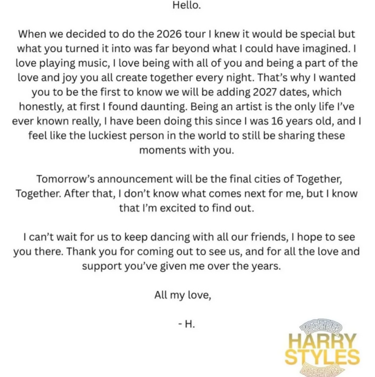 Harry Styles comparte últimas fechas de su tour