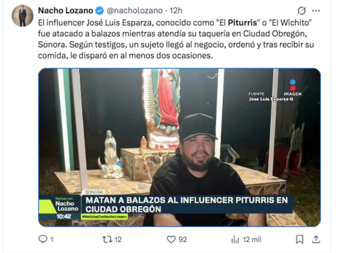 Le quitan la vida al influencer mexicano 'El Piturris'