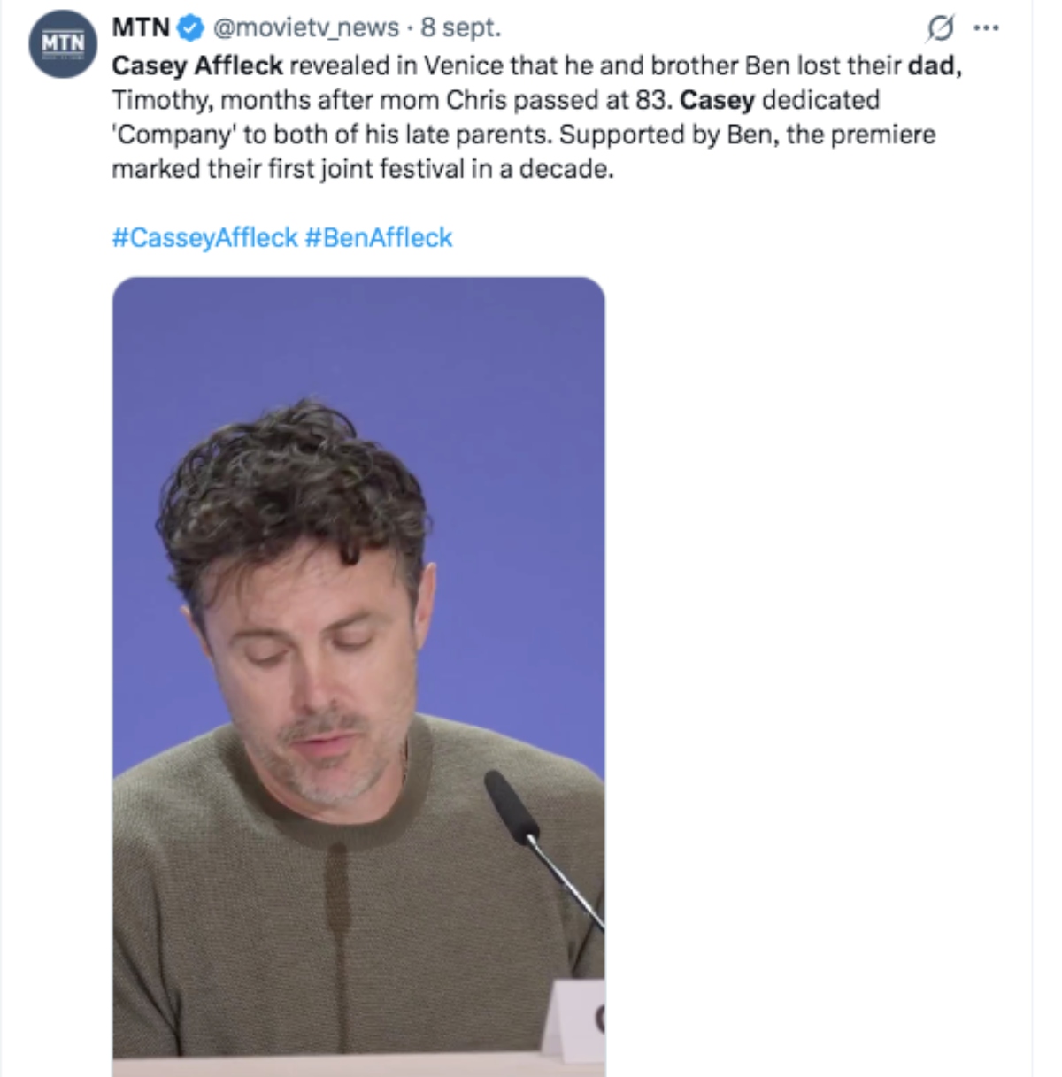 Casey y Ben Affleck están de luto tras la muerte de su padre