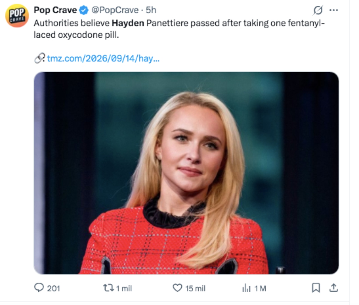 Hayden Panettiere habría perdido la vida por ingerir una pastilla