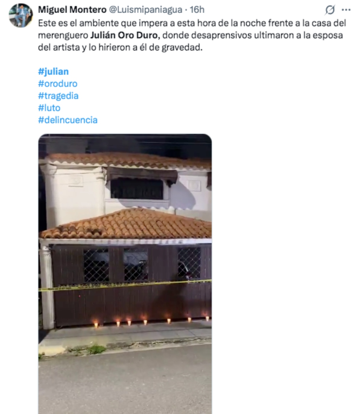 The wife of singer Julián Oro Duro was killed, and he is in critical condition