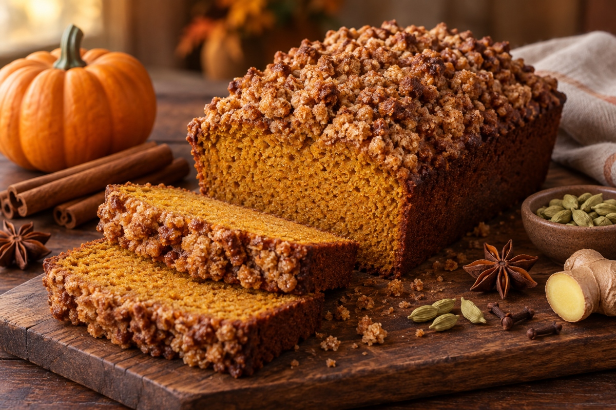Viral Pumpkin Bread, Pumpkin Bread with Chai and a Crunchy Topping, Panqué, Fall, Nueva Onda