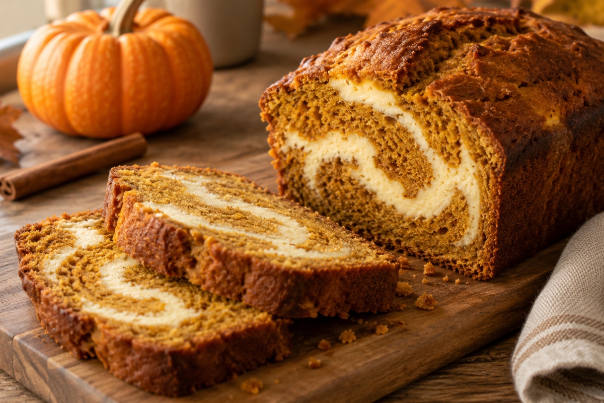 Viral Pumpkin Bread, Pumpkin Bread with Cream Cheese Swirl, Pancake, Fall, Nueva Onda