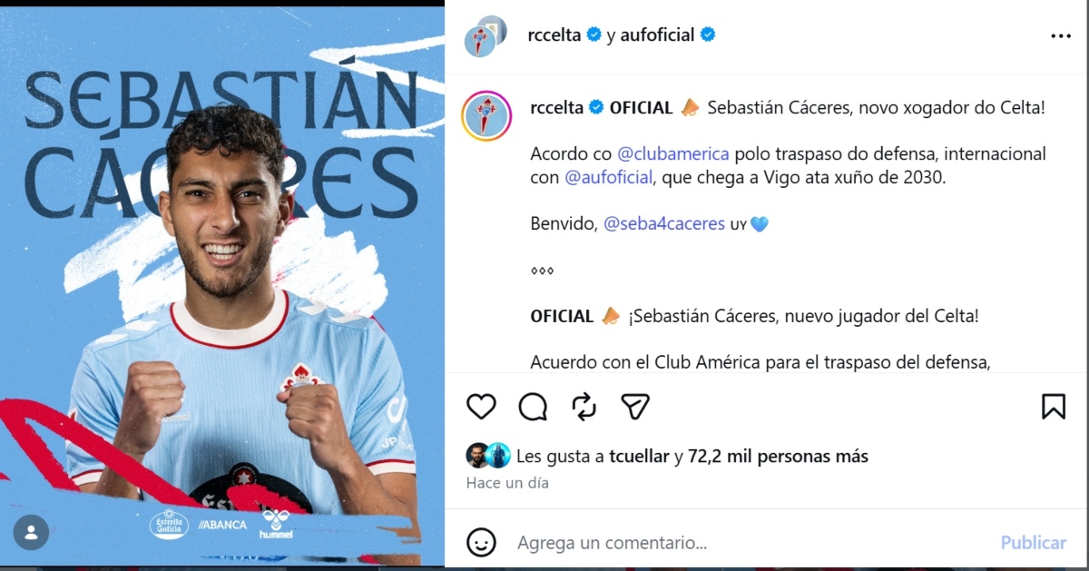 Sebastián Cáceres ficha por Celta de Vigo