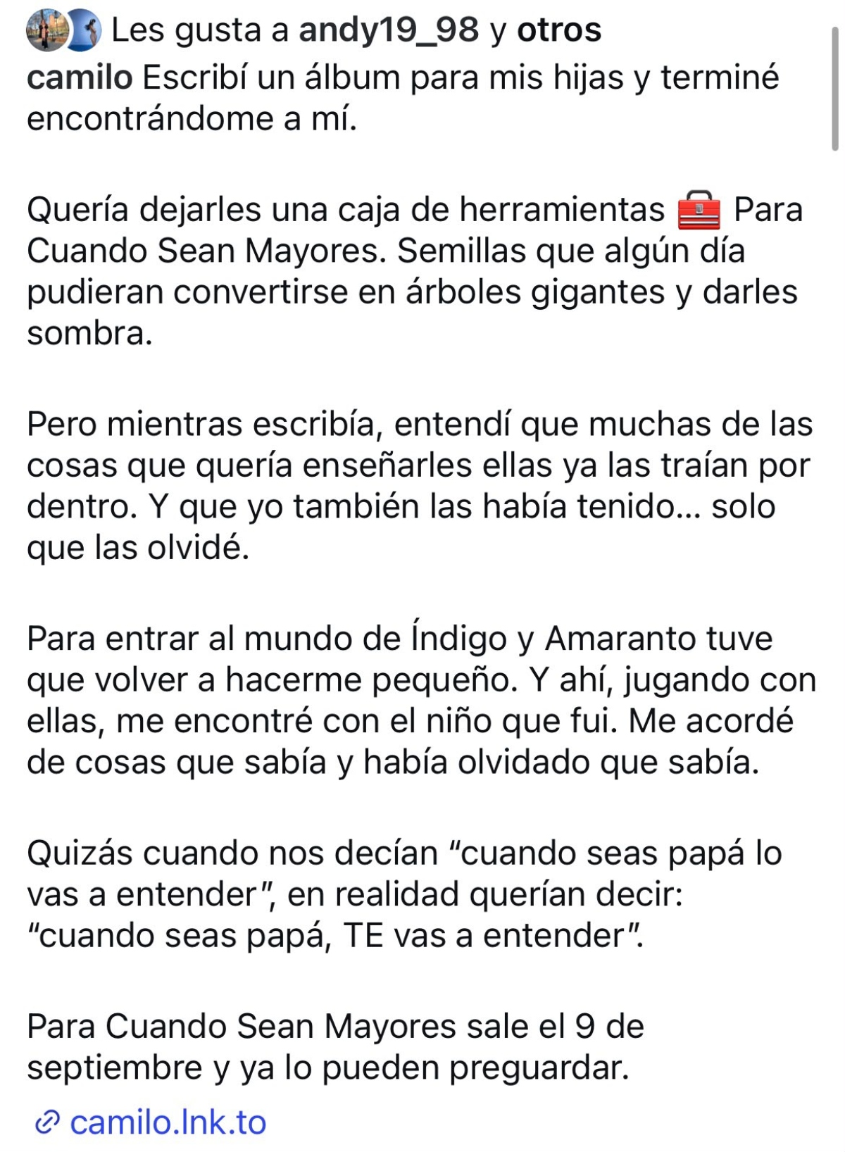 Camilo lanza su nuevo disco 'Para cuando sean mayores'
