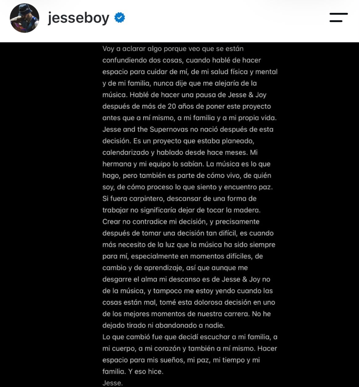 Tras anunciar pausa de Jesse & Joy ahora Jesse Huerta anuncia nueva banda