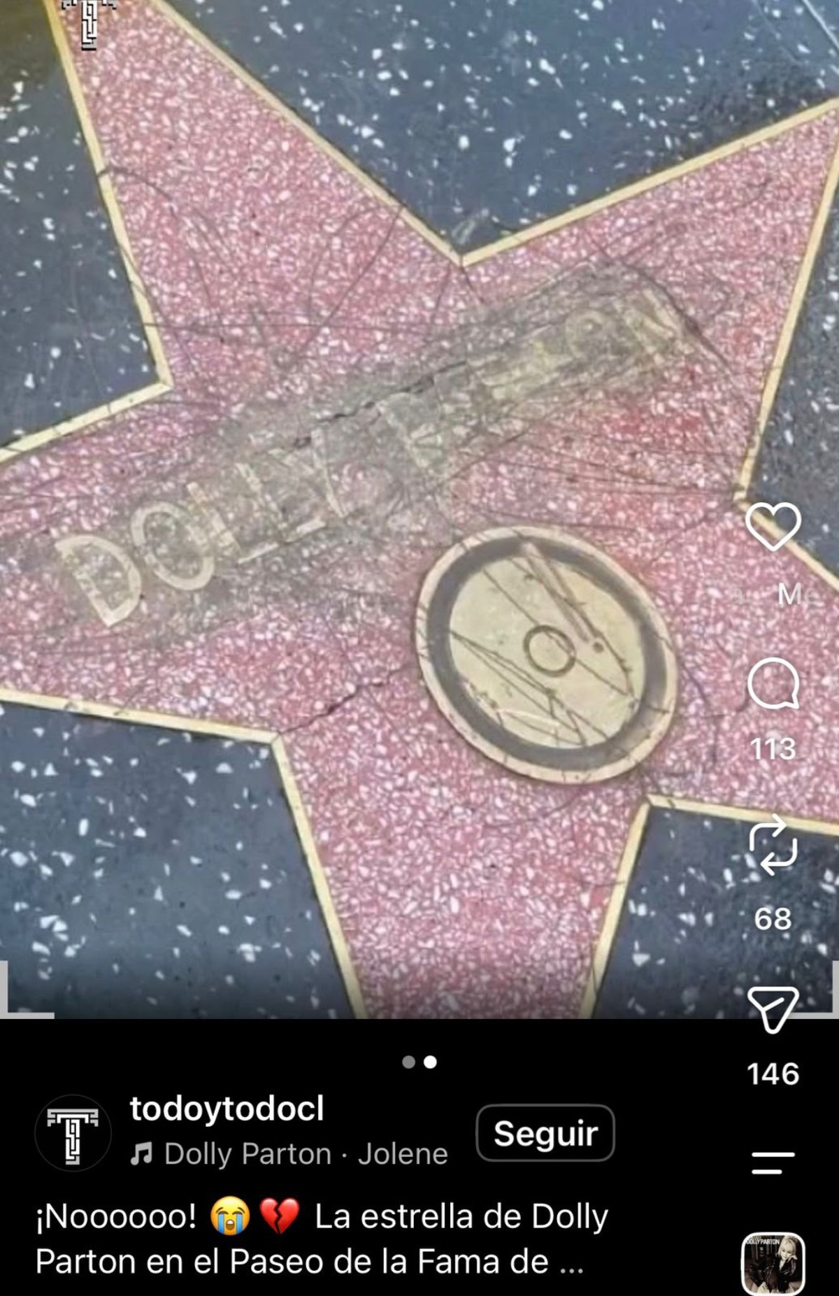 Vandalizaron estrella Dolly Parton en Paseo de la Fama de Hollywood