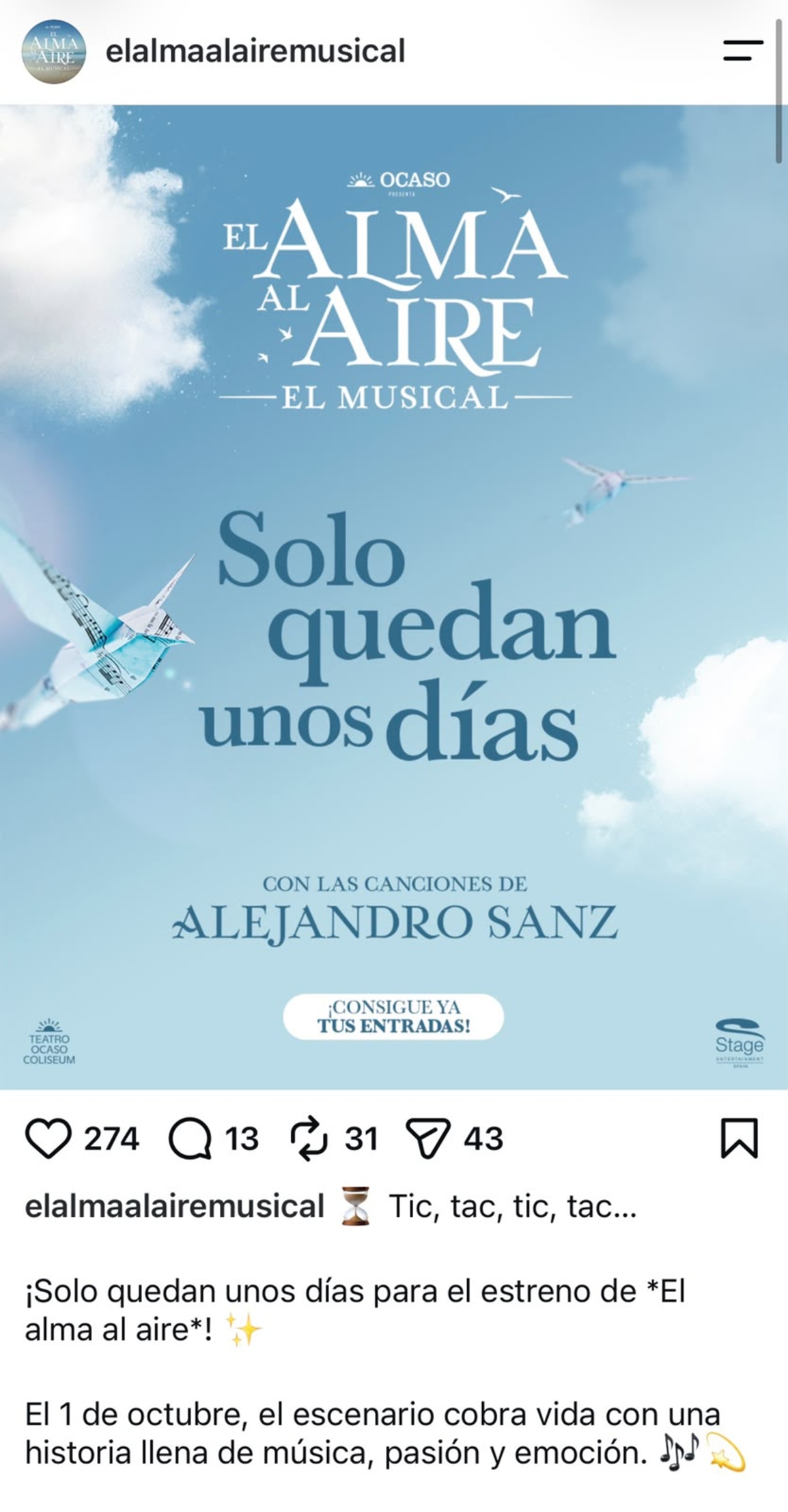 Musical 'El alma al aire' basado en canciones de Alejandro Sanz