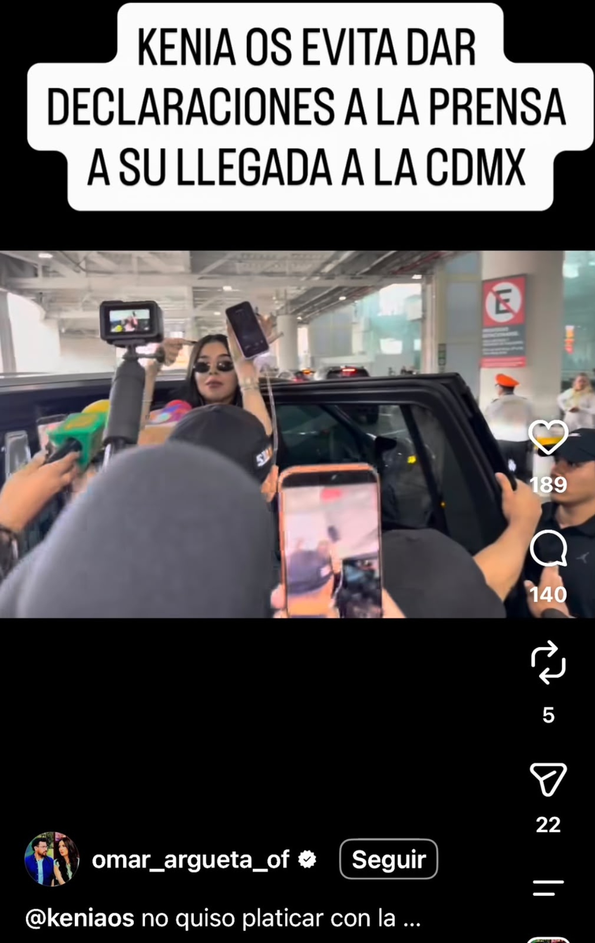 Kenia Os asegura que recibió un golpe de la prensa en aeropuerto