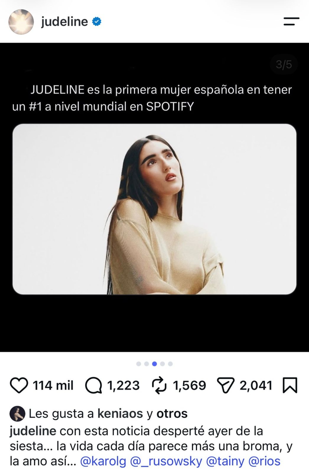 Judeline hace historia en Spotify gracias a Karol G