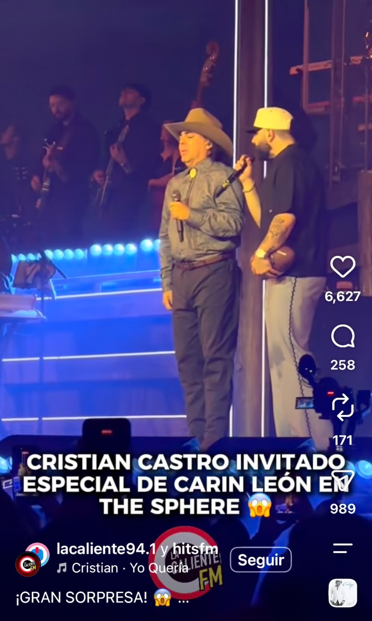 Carin León finaliza residencia 'La Esfera' con Cristian Castro