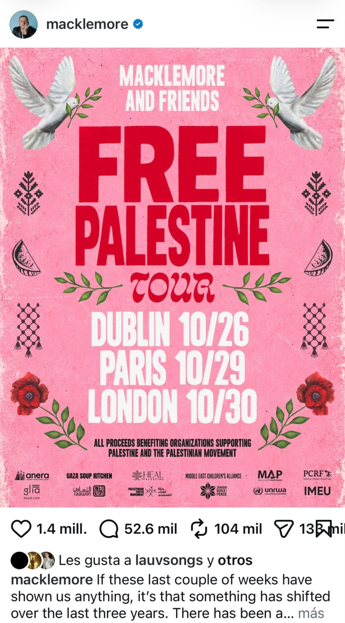 Macklemore anuncia gira para recaudar fondos por Palestina