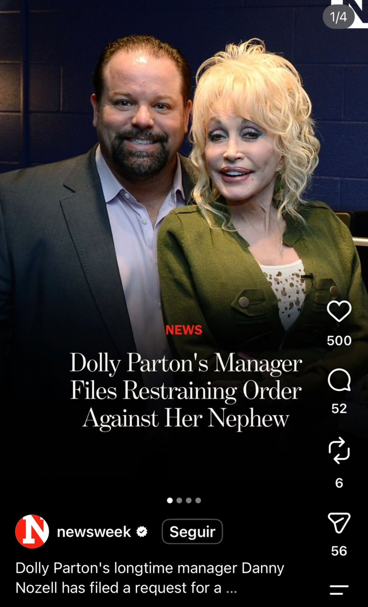 Dolly Parton's manager seeks a restraining order against the late singer's nephew