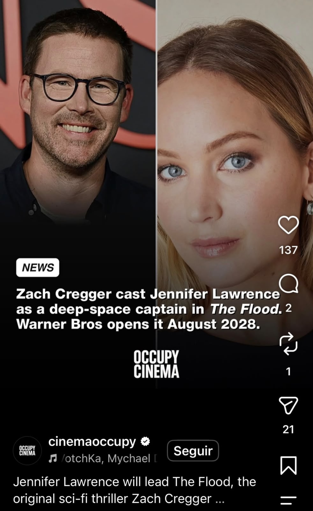 Jennifer Lawrence será protagonista de la película 'The Flood'
