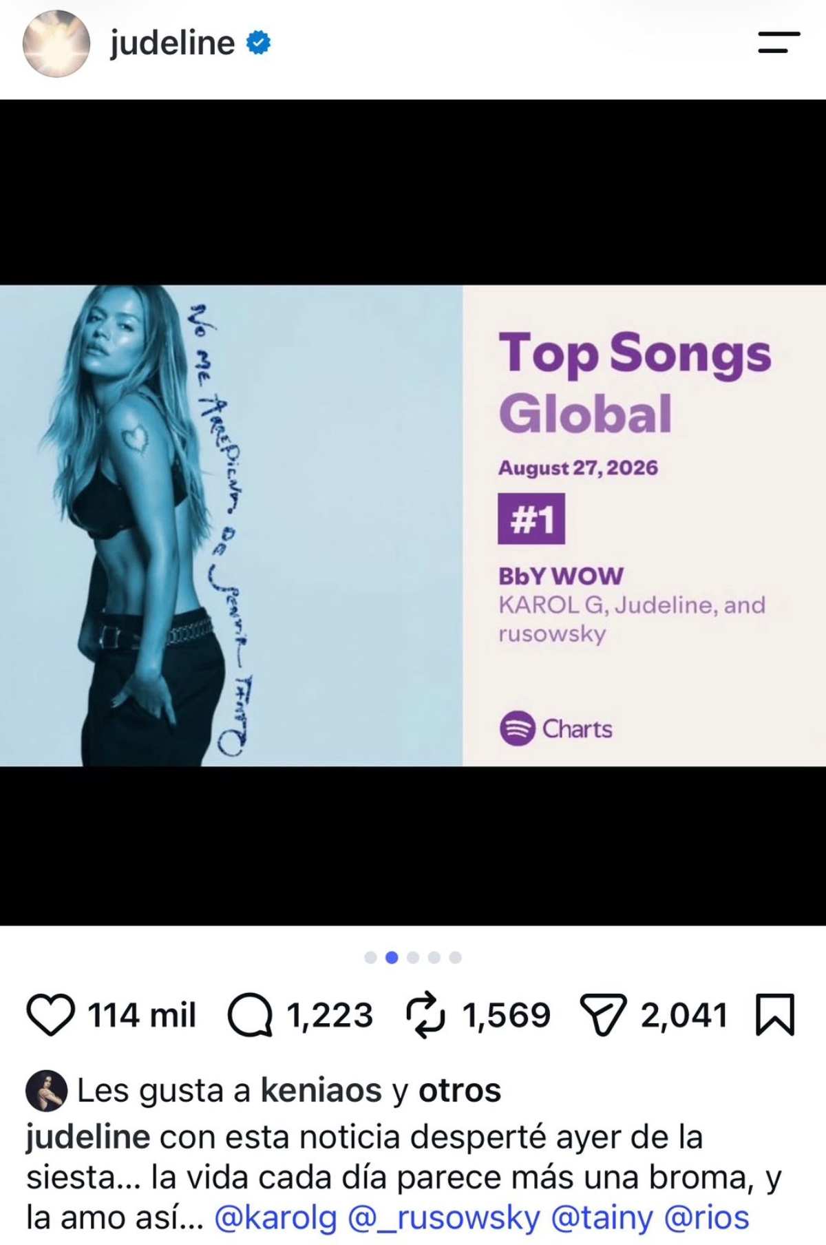Judeline hace historia en Spotify gracias a Karol G