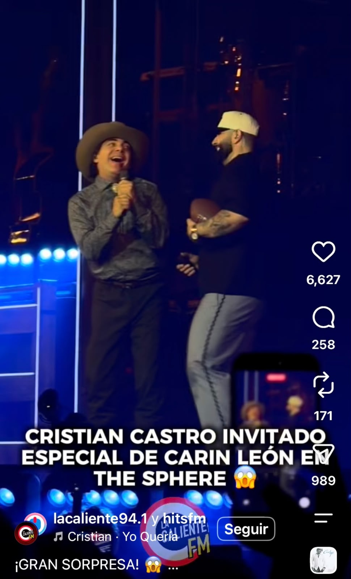 Carin León finaliza residencia 'La Esfera' con Cristian Castro